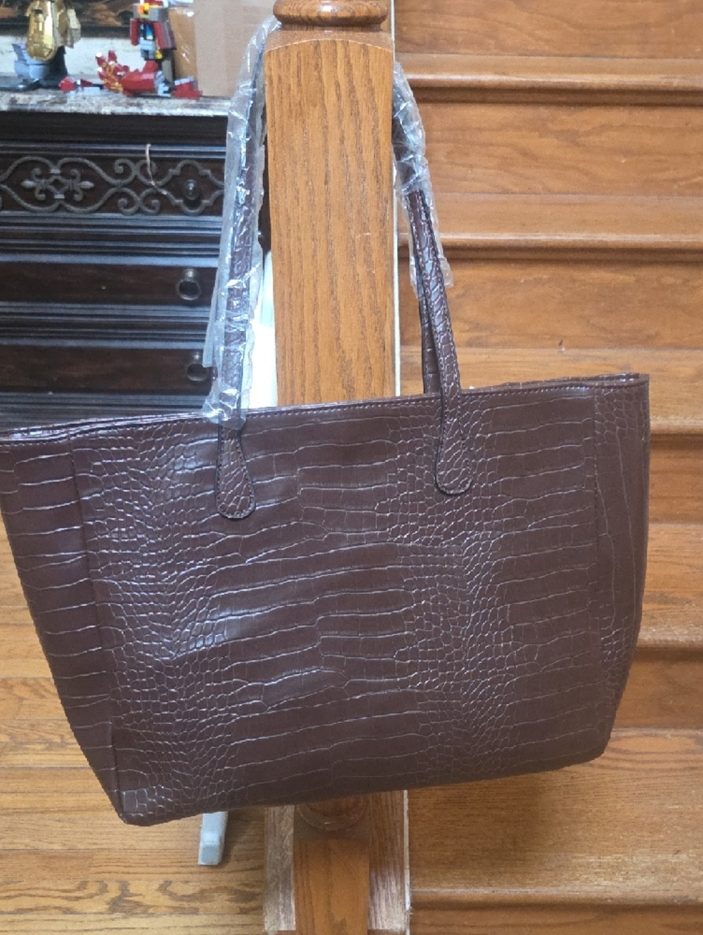 Michael Kors Brown Croc-Embossed Tote with Gold Charm - Picture 5 of 5
